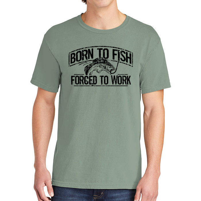 Born To Fish 1717 Black Design Garment-Dyed Cotton Short Sleeve Heavyweight T-Shirt