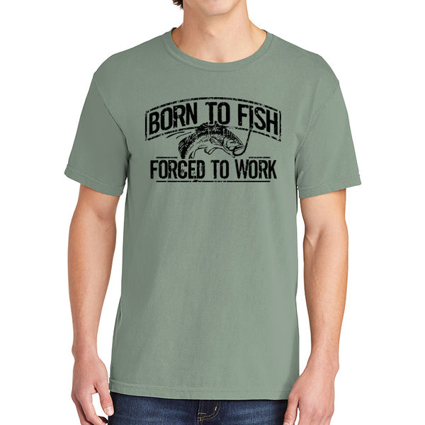 Born To Fish 1717 Black Design Garment-Dyed Cotton Short Sleeve Heavyweight T-Shirt