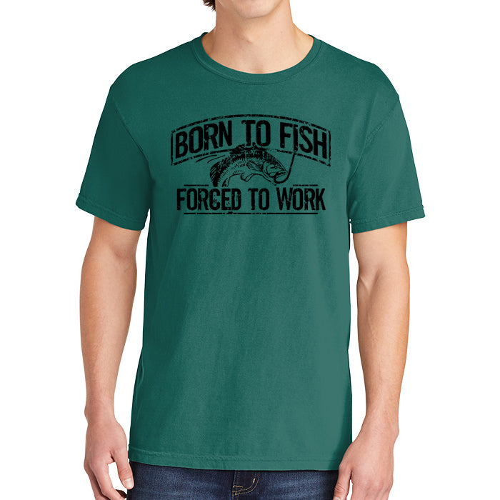 Born To Fish 1717 Black Design Garment-Dyed Cotton Short Sleeve Heavyweight T-Shirt