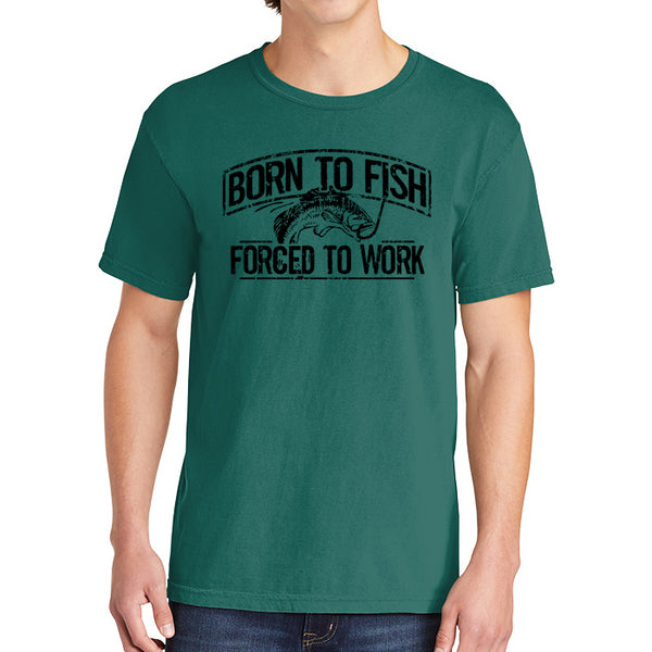 Born To Fish 1717 Black Design Garment-Dyed Cotton Short Sleeve Heavyweight T-Shirt