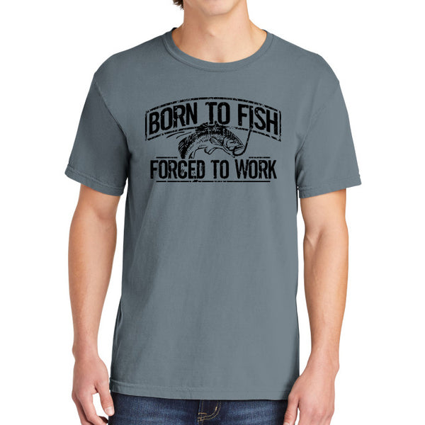 Born To Fish 1717 Black Design Garment-Dyed Cotton Short Sleeve Heavyweight T-Shirt
