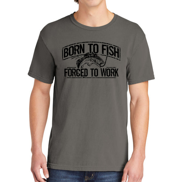 Born To Fish 1717 Black Design Garment-Dyed Cotton Short Sleeve Heavyweight T-Shirt