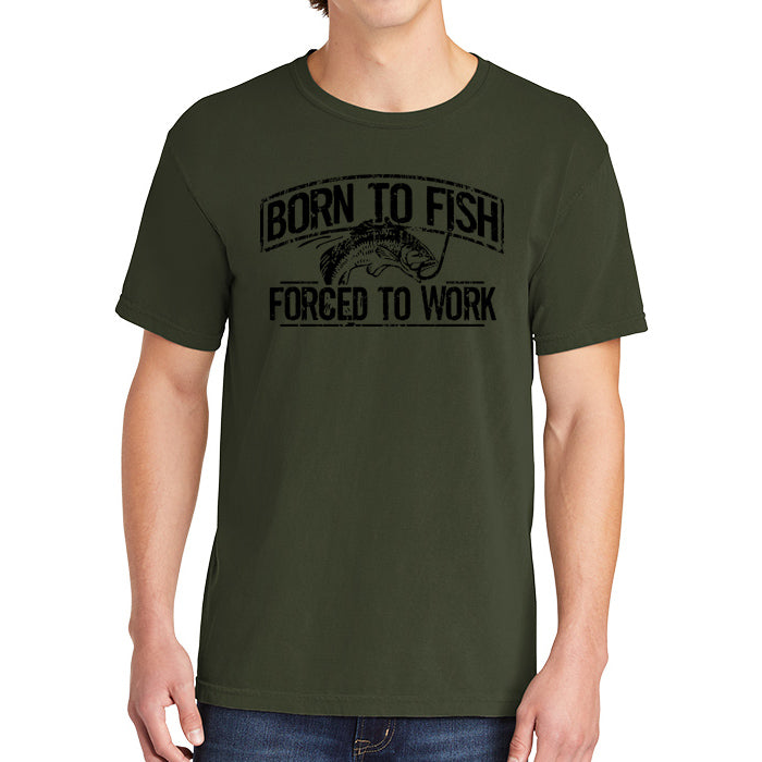 Born To Fish 1717 Black Design Garment-Dyed Cotton Short Sleeve Heavyweight T-Shirt