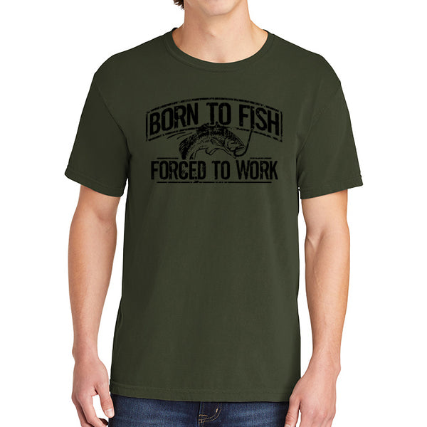 Born To Fish 1717 Black Design Garment-Dyed Cotton Short Sleeve Heavyweight T-Shirt