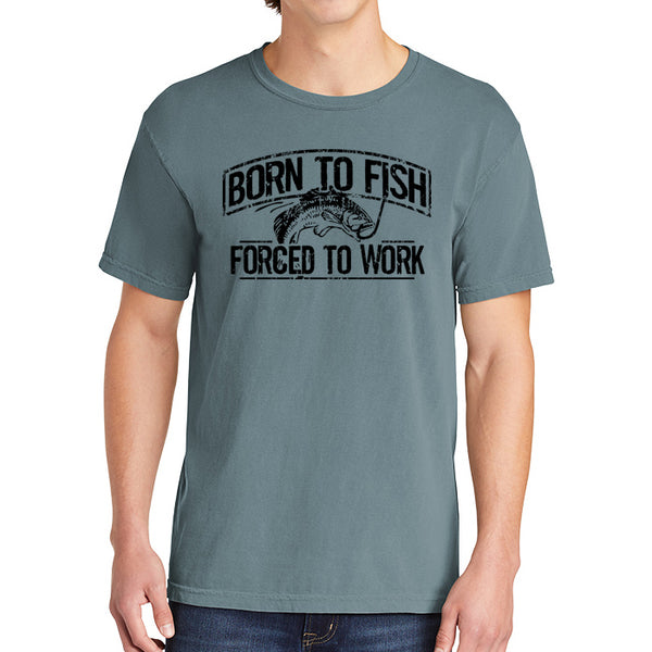 Born To Fish 1717 Black Design Garment-Dyed Cotton Short Sleeve Heavyweight T-Shirt