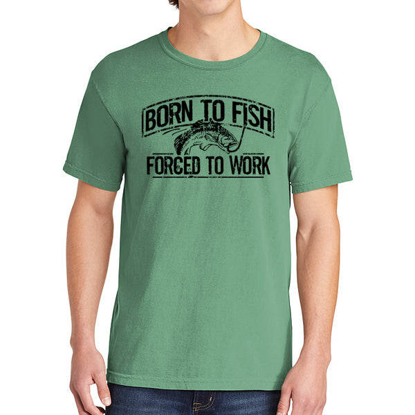 Born To Fish 1717 Black Design Garment-Dyed Cotton Short Sleeve Heavyweight T-Shirt