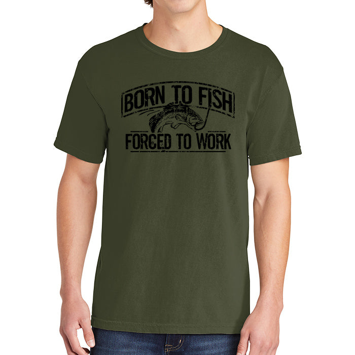 Born To Fish 1717 Black Design Garment-Dyed Cotton Short Sleeve Heavyweight T-Shirt