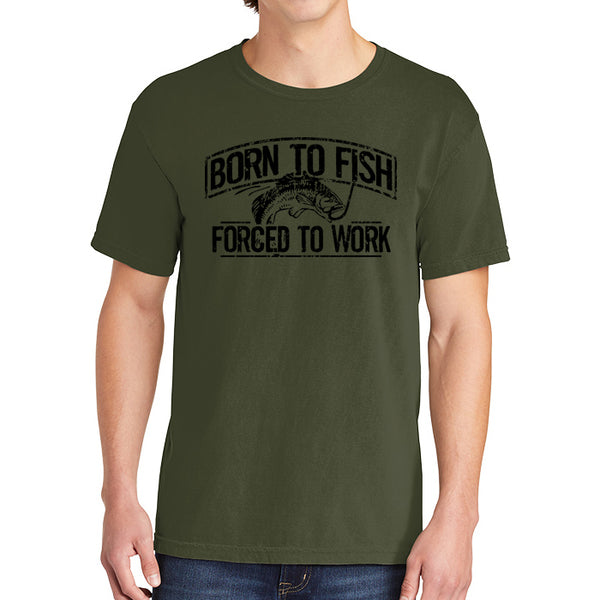 Born To Fish 1717 Black Design Garment-Dyed Cotton Short Sleeve Heavyweight T-Shirt