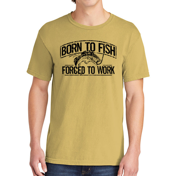 Born To Fish 1717 Black Design Garment-Dyed Cotton Short Sleeve Heavyweight T-Shirt