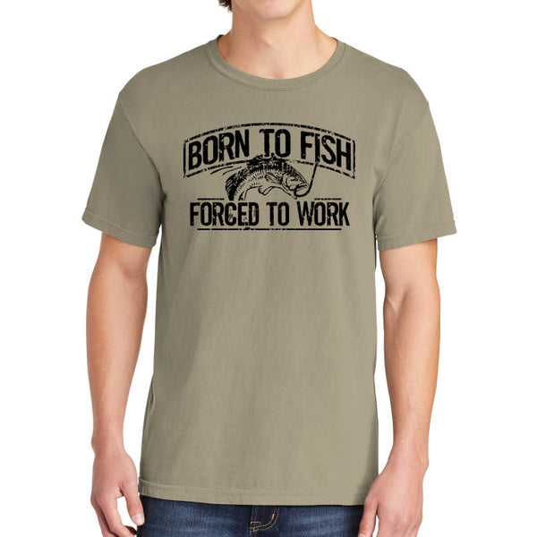 Born To Fish 1717 Black Design Garment-Dyed Cotton Short Sleeve Heavyweight T-Shirt