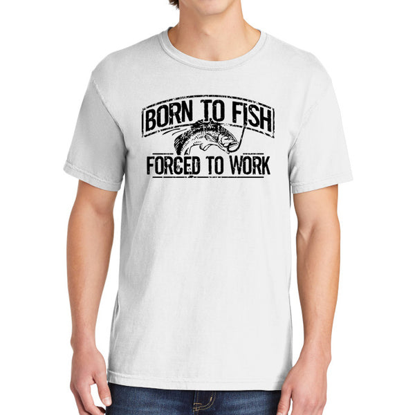 Born To Fish 1717 Black Design Garment-Dyed Cotton Short Sleeve Heavyweight T-Shirt