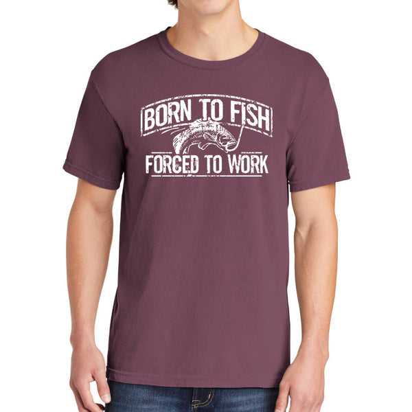 Born To Fish 1717 White Design Garment-Dyed Cotton Short Sleeve Heavyweight T-Shirt