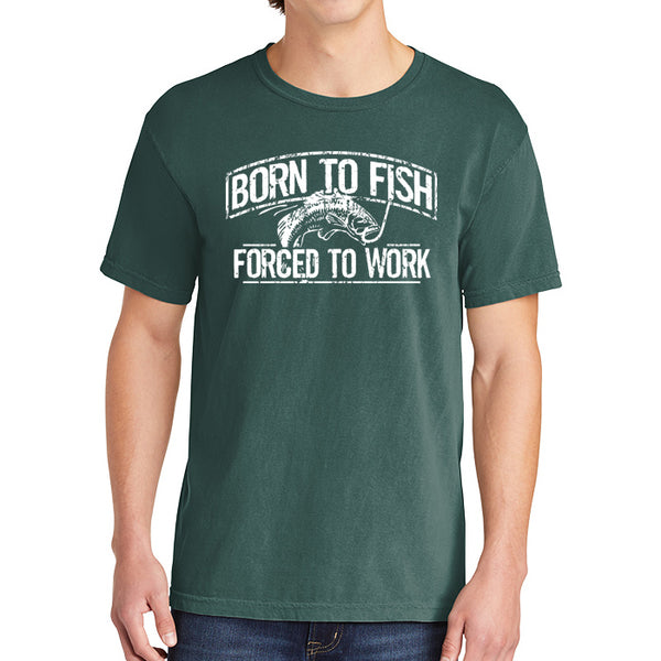 Born To Fish 1717 White Design Garment-Dyed Cotton Short Sleeve Heavyweight T-Shirt