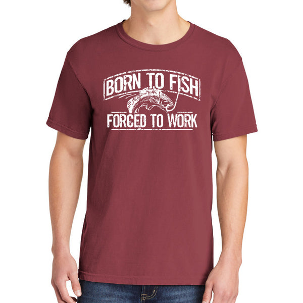 Born To Fish 1717 White Design Garment-Dyed Cotton Short Sleeve Heavyweight T-Shirt