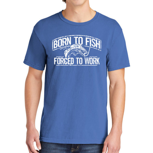 Born To Fish 1717 White Design Garment-Dyed Cotton Short Sleeve Heavyweight T-Shirt