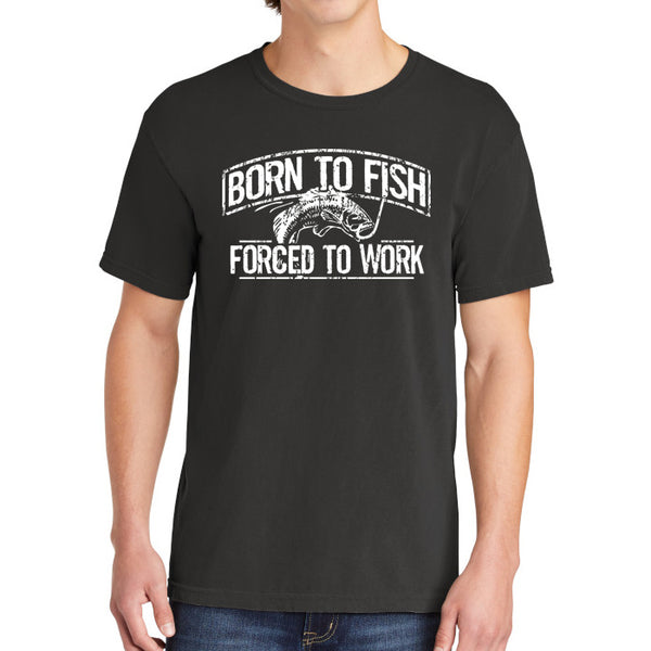 Born To Fish 1717 White Design Garment-Dyed Cotton Short Sleeve Heavyweight T-Shirt