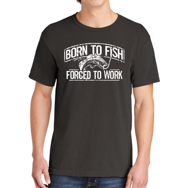 Born To Fish 1717 White Design Garment-Dyed Cotton Short Sleeve Heavyweight T-Shirt