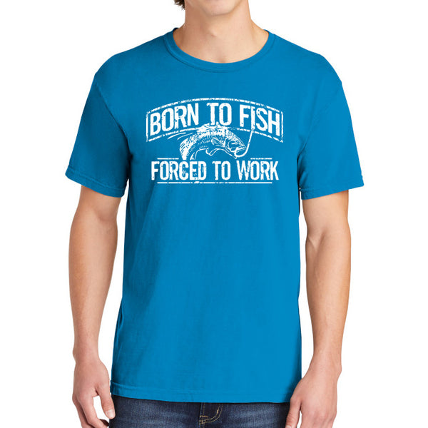 Born To Fish 1717 White Design Garment-Dyed Cotton Short Sleeve Heavyweight T-Shirt
