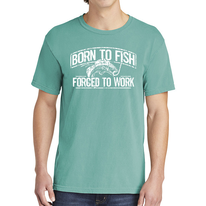Born To Fish 1717 White Design Garment-Dyed Cotton Short Sleeve Heavyweight T-Shirt