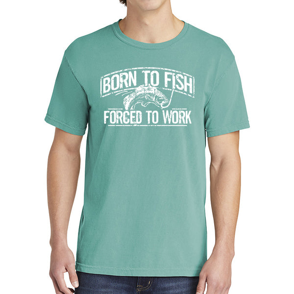 Born To Fish 1717 White Design Garment-Dyed Cotton Short Sleeve Heavyweight T-Shirt