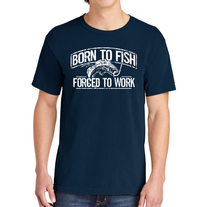 Born To Fish 1717 White Design Garment-Dyed Cotton Short Sleeve Heavyweight T-Shirt