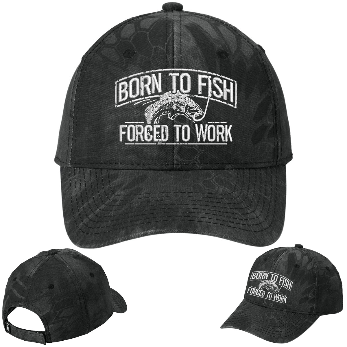 Born To Fish Kryptek C855 Embroidered Mid Profile Adjustable Pro Camo Baseball Cap