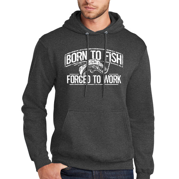 Born To Fish White Design Fleece Heavy Blend Pullover Hooded Sweatshirt