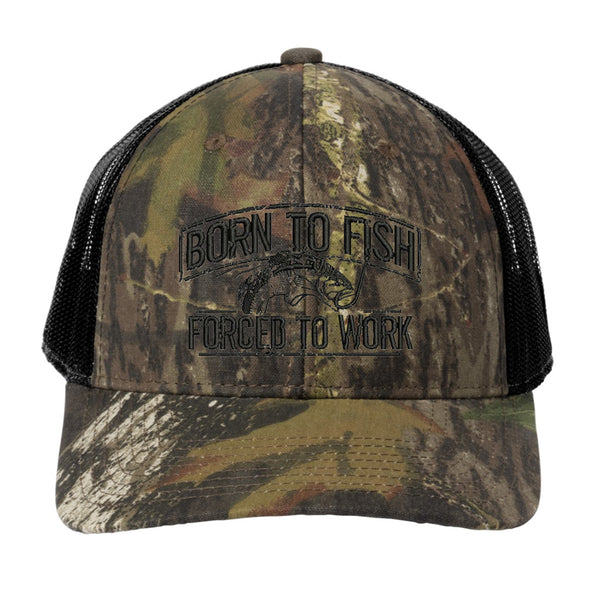 Born To Fish RU900 Embroidered Camo Mid Profile Snapback Adjustable Trucker Cap
