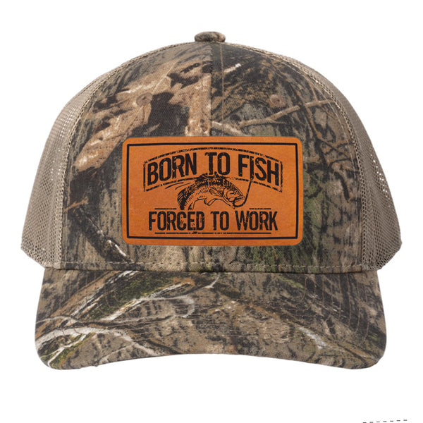 Born To Fish RU900 Leather Patch Camo Mid Profile Snapback Adjustable Trucker Cap