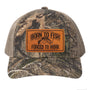 Born To Fish RU900 Leather Patch Camo Mid Profile Snapback Adjustable Trucker Cap