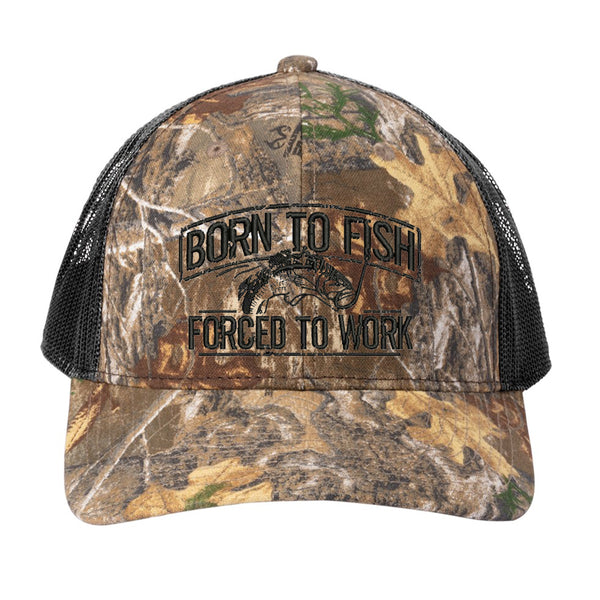 Born To Fish RU900 Embroidered Camo Mid Profile Snapback Adjustable Trucker Cap