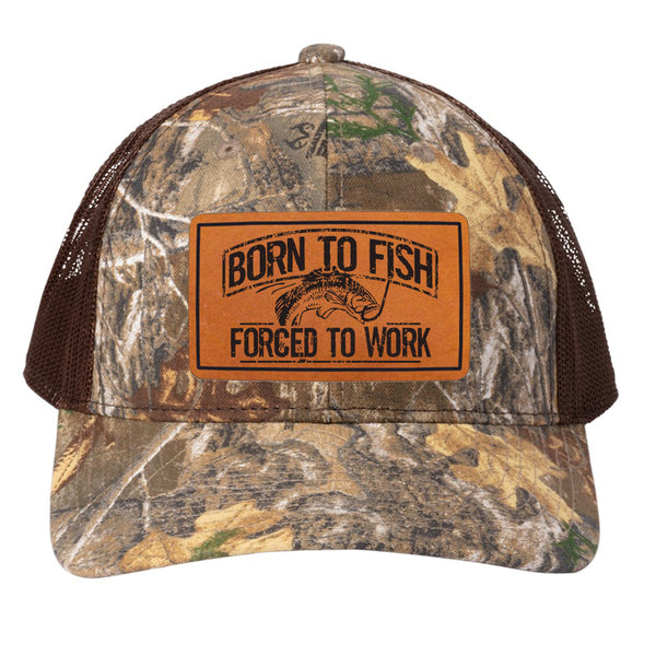 Born To Fish RU900 Leather Patch Camo Mid Profile Snapback Adjustable Trucker Cap