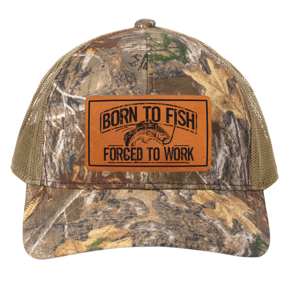 Born To Fish RU900 Leather Patch Camo Mid Profile Snapback Adjustable Trucker Cap