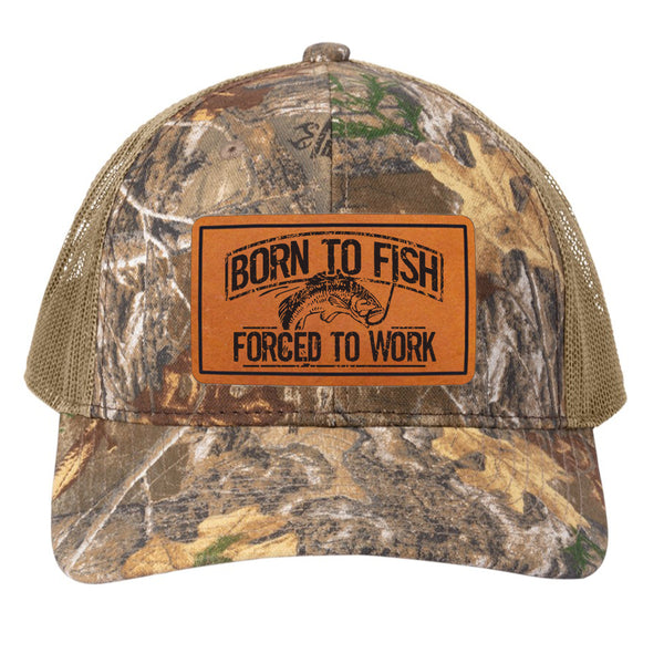 Born To Fish RU900 Leather Patch Camo Mid Profile Snapback Adjustable Trucker Cap