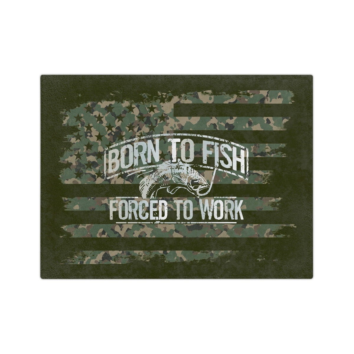 Born To Fish Military Green Soft Plush Velveteen Microfiber Blanket