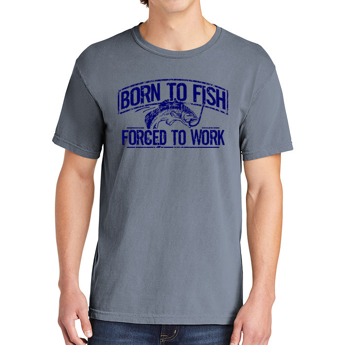 Born To Fish 1717 Navy Design Garment-Dyed Cotton Short Sleeve Heavyweight T-Shirt