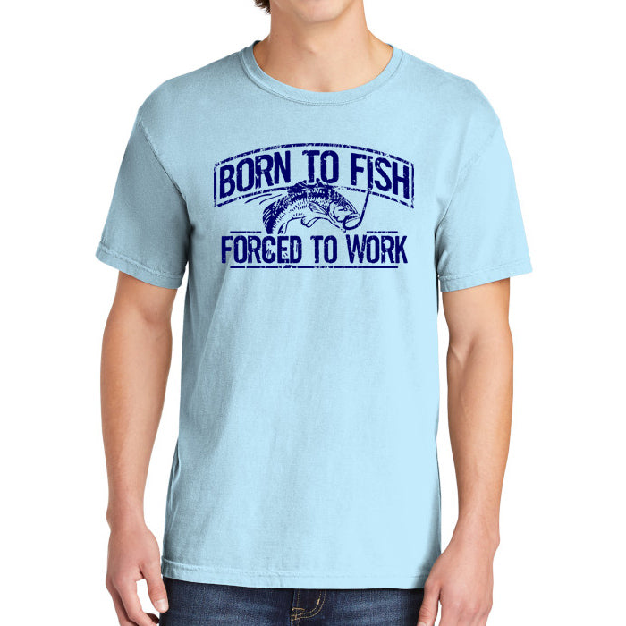 Born To Fish 1717 Navy Design Garment-Dyed Cotton Short Sleeve Heavyweight T-Shirt