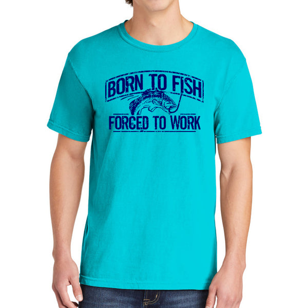 Born To Fish 1717 Navy Design Garment-Dyed Cotton Short Sleeve Heavyweight T-Shirt