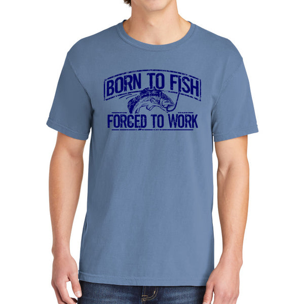 Born To Fish 1717 Navy Design Garment-Dyed Cotton Short Sleeve Heavyweight T-Shirt
