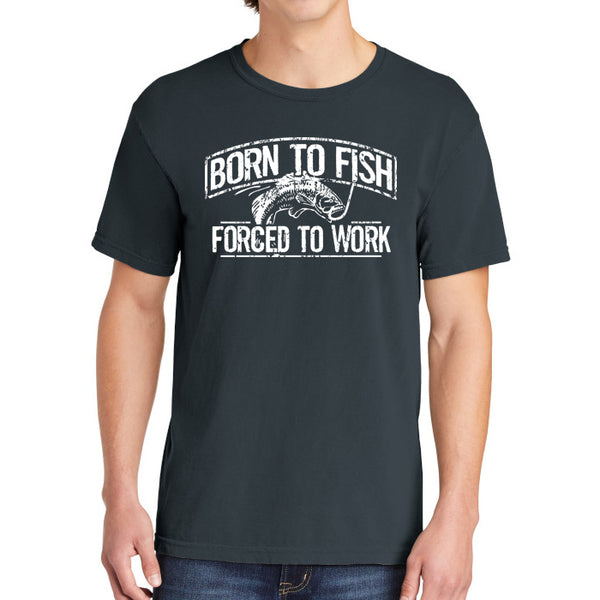 Born To Fish 1717 White Design Garment-Dyed Cotton Short Sleeve Heavyweight T-Shirt