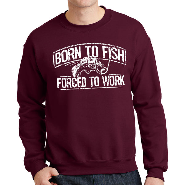 Born To Fish White Design Fleece Heavy Blend Pullover Crew Sweatshirt