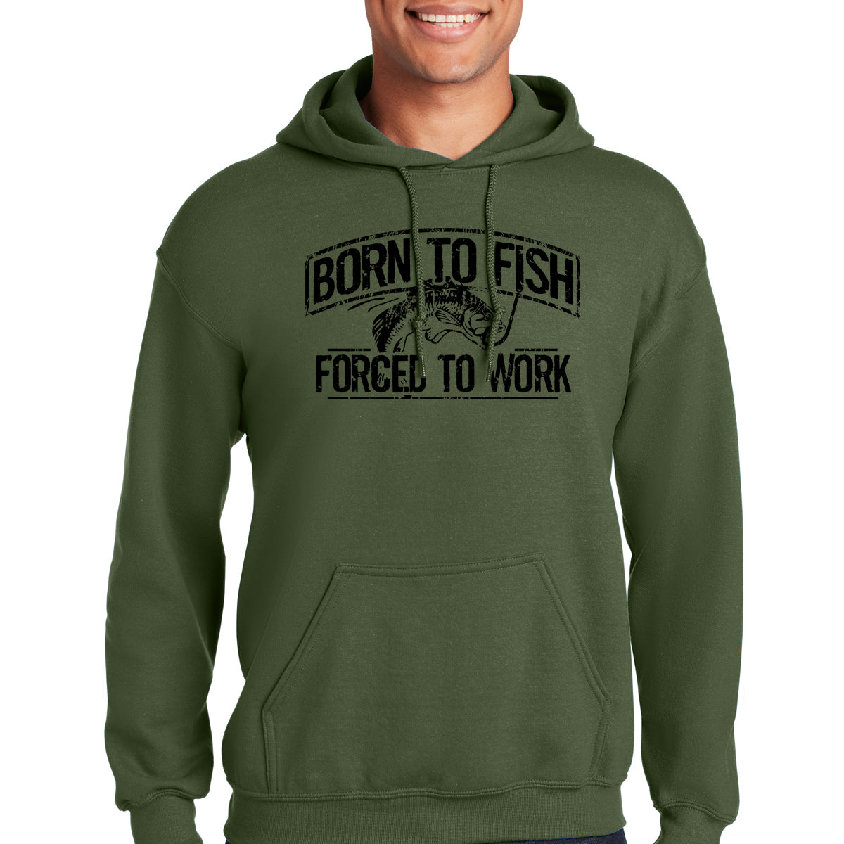 Born To Fish Black Design Fleece Heavy Blend Pullover Hooded Sweatshirt