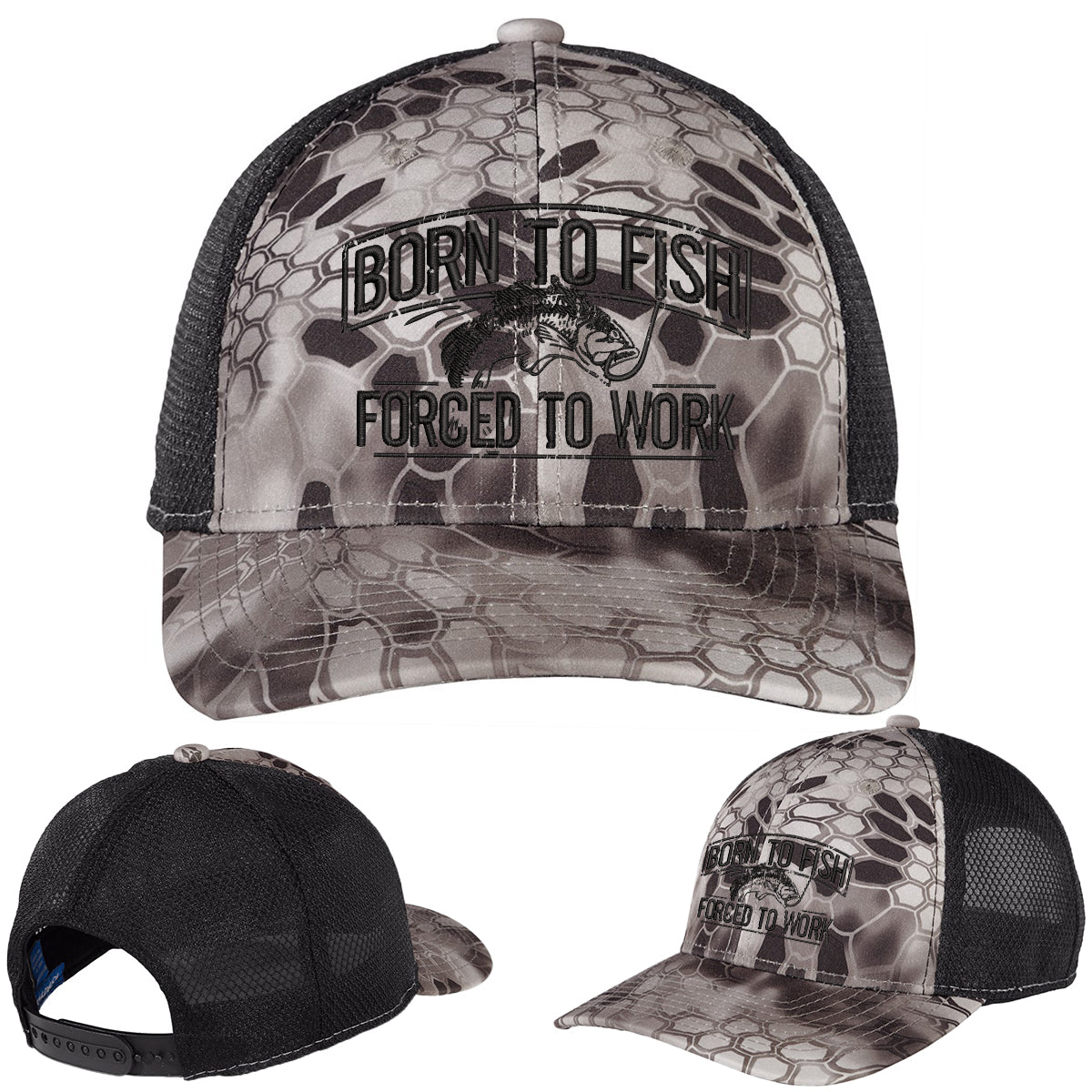 Born To Fish Kryptek C892 Performance Camo Mesh Snapback Adjustable Trucker Cap