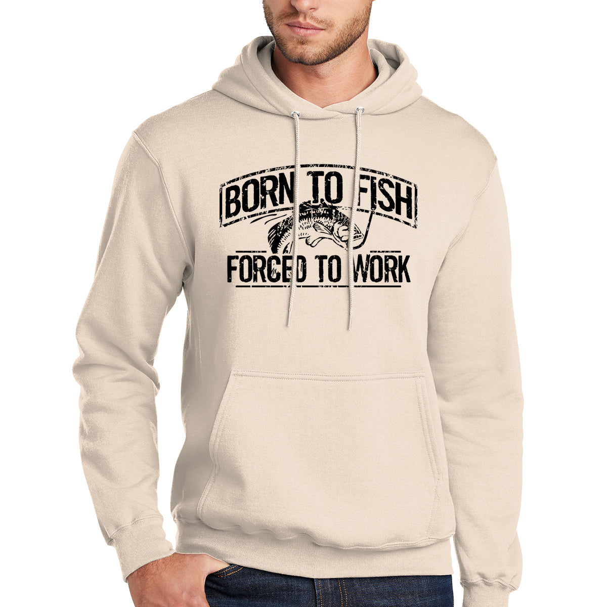 Born To Fish Black Design Fleece Heavy Blend Pullover Hooded Sweatshirt