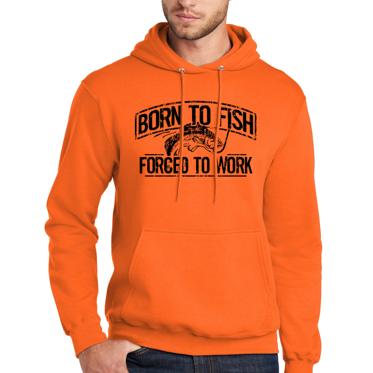 Born To Fish Black Design Fleece Heavy Blend Pullover Hooded Sweatshirt