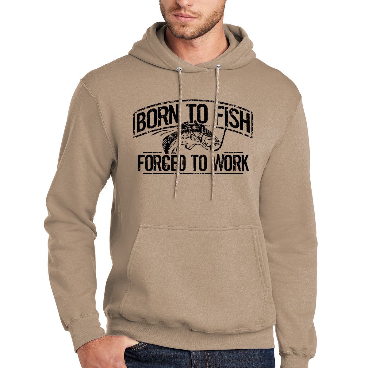 Born To Fish Black Design Fleece Heavy Blend Pullover Hooded Sweatshirt