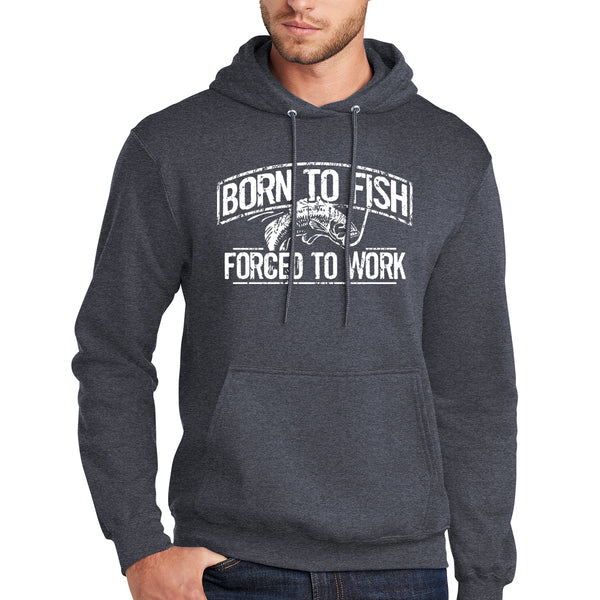 Born To Fish White Design Fleece Heavy Blend Pullover Hooded Sweatshirt