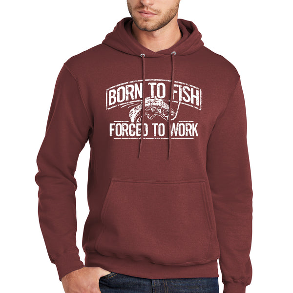 Born To Fish White Design Fleece Heavy Blend Pullover Hooded Sweatshirt