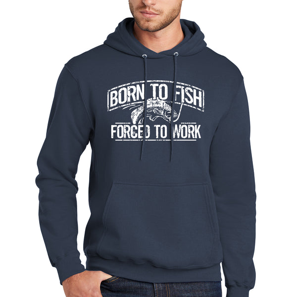 Born To Fish White Design Fleece Heavy Blend Pullover Hooded Sweatshirt