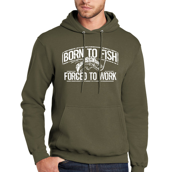 Born To Fish White Design Fleece Heavy Blend Pullover Hooded Sweatshirt